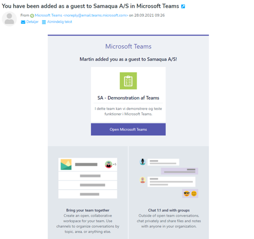 Invitation til Microsoft Teams