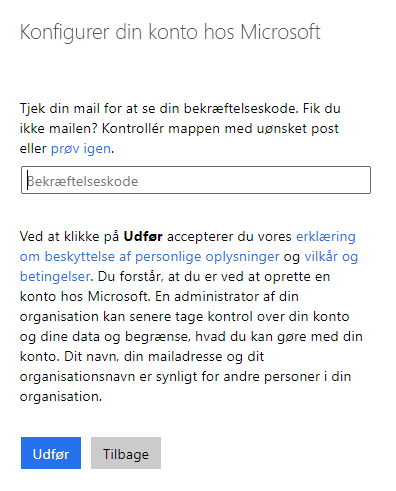 Indtast bekræftelseskoden, der er sendt til din e-mailadresse